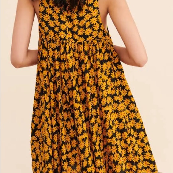 Free People Electric Daisy Mini Dress Yellow Black boho sleeveless - Picture 2 of 10